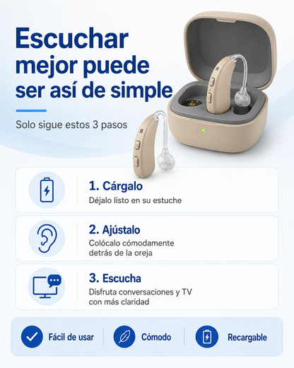 Audífono Recargable para Escuchar Más Claro en el Día a Día