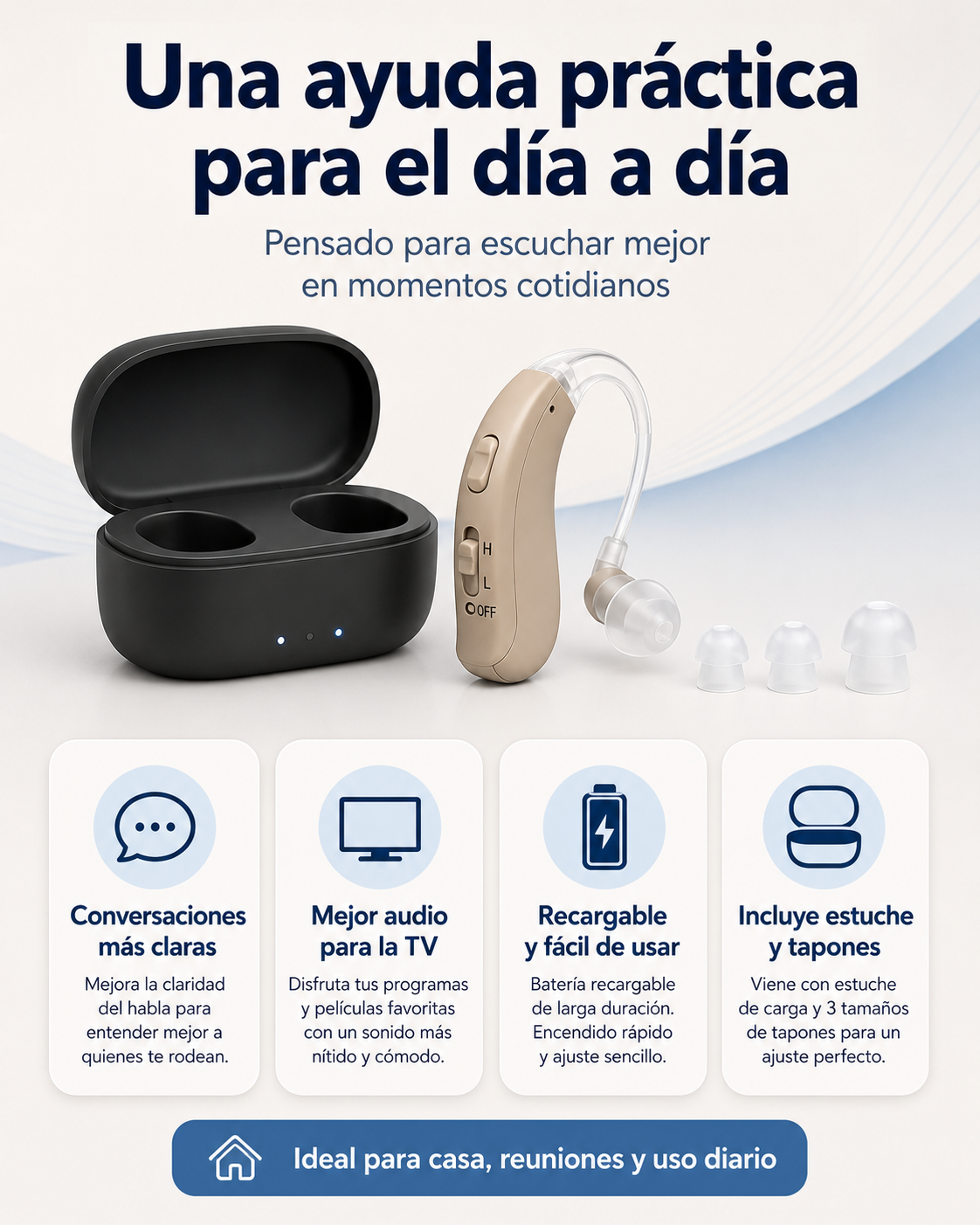 Audífono Recargable para Escuchar Más Claro en el Día a Día