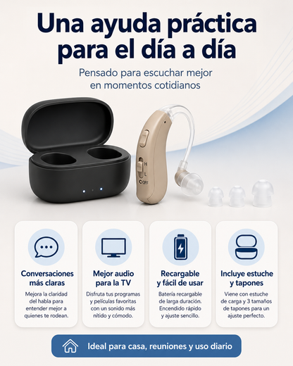 Audífono Recargable para Escuchar Más Claro en el Día a Día