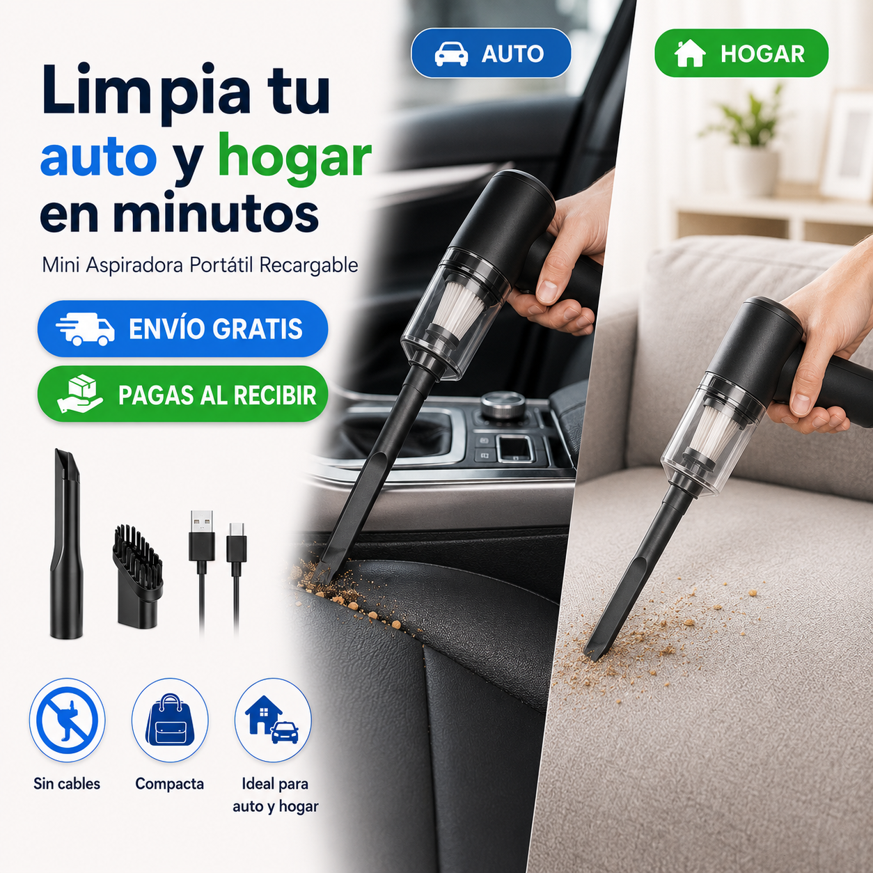 Mini Aspiradora Portátil Inalámbrica para Auto y Hogar