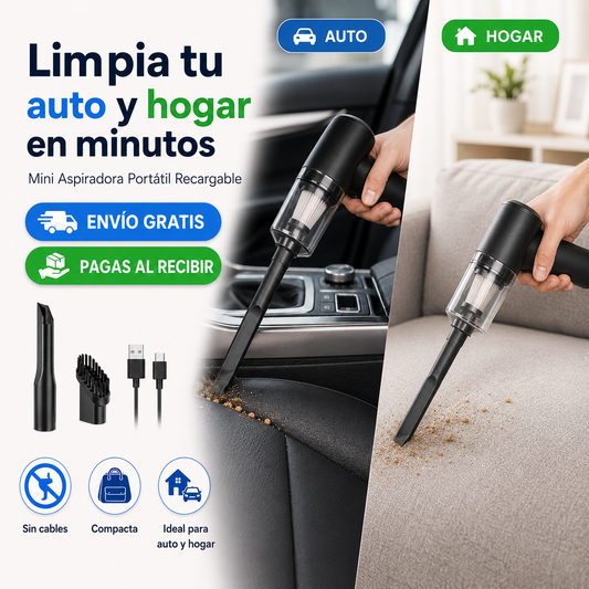 Mini Aspiradora Portátil Inalámbrica para Auto y Hogar