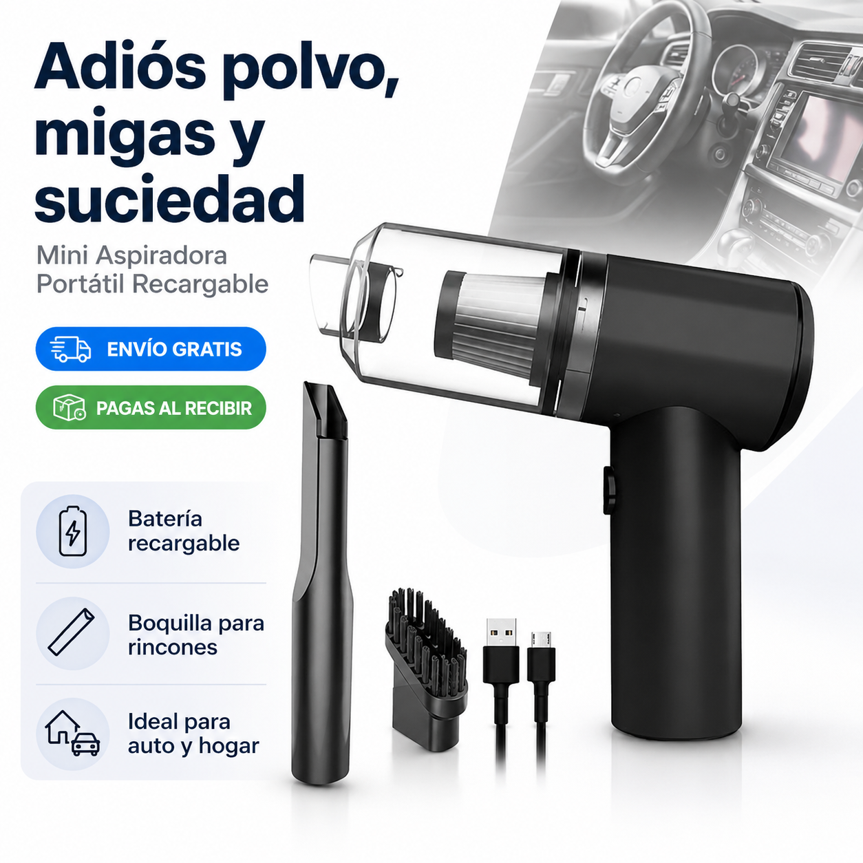 Mini Aspiradora Portátil Inalámbrica para Auto y Hogar