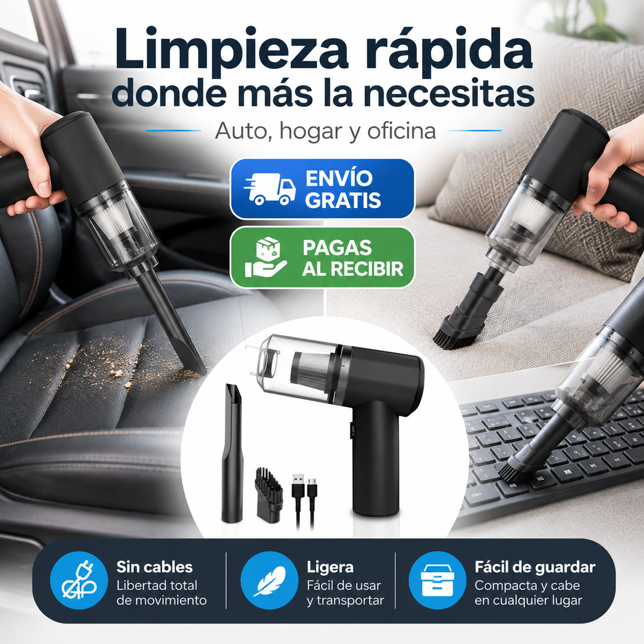 Mini Aspiradora Portátil Inalámbrica para Auto y Hogar