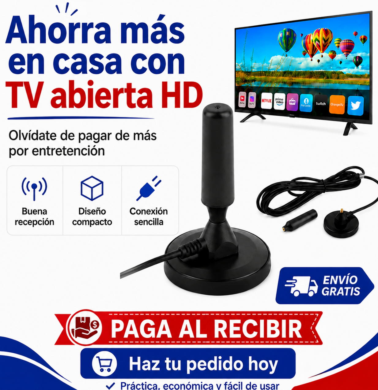Antena Señal Hogar HD Canales de siempre, sin pagar de más.